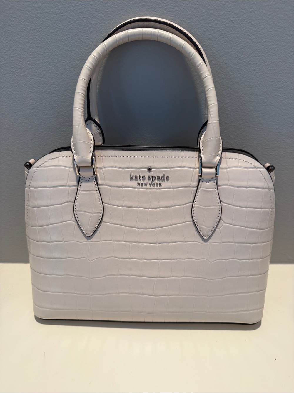 kate spade White Croc-Embossed Dome Satchel